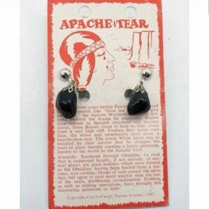 Vintage Apache Tear Obsidian Clip-on Earrings